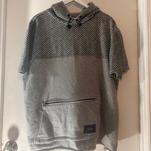 Parish Nation Short Sleeve Hoodie Gray Herringbone Hood Streetwear XL